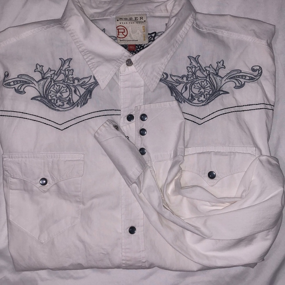 Roper White and Blue Men’s Western Button Down Shirt 2XL